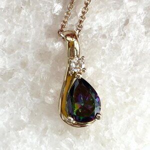 Mystic Topaz 14k Gold Vermeil Sterling Silver 925 Vintage Pendant Necklace - 16"